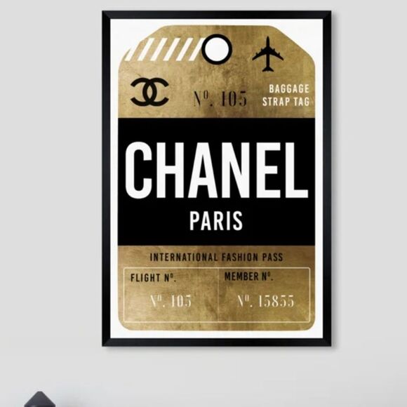 Instinct Style Chanel Paris Fashion Pass Luggage Tag Framed Canvas Wall Decor - Picture 1 of 6